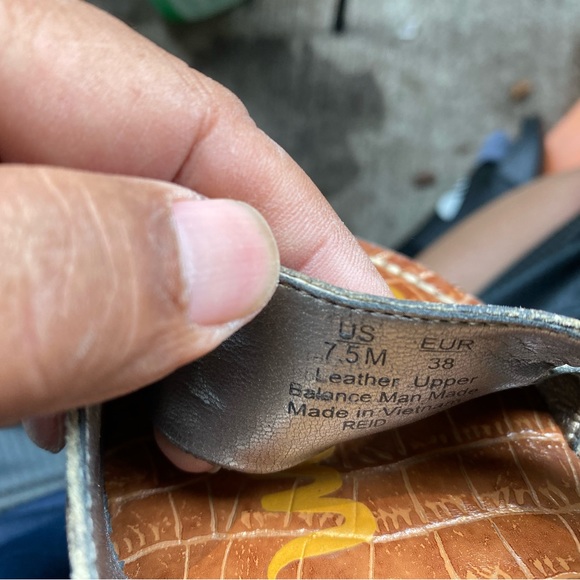 SAM EDELMAN Reid White Brown leather Cork Wedge Platform Mules Slides Sandals - Picture 12 of 13